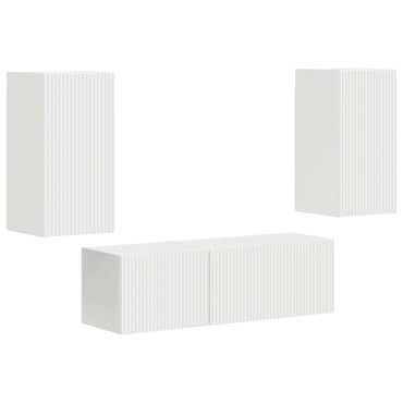 vidaXL Meuble TV mural 4 pièces Blanc Bois d'ingénierie