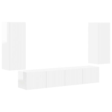 vidaXL Ensemble d'étagères murales pour TV 4 pcs Blanc brillant Bois d'ingénierie