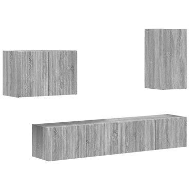 vidaXL TV-Wandregal-Set Wandmontiert 4 pcs Graues Sonoma Holzwerkstoff