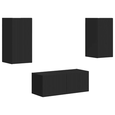 vidaXL Meuble TV mural 2 pcs Noir Bois d'ingénierie