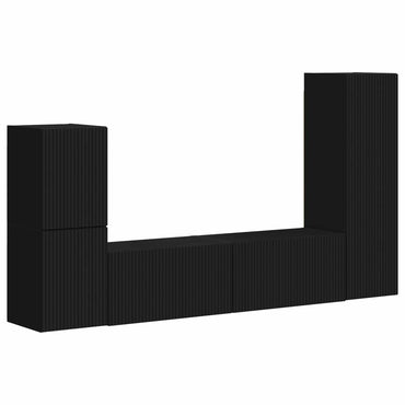 vidaXL TV-Schrankset Wandmontiert 4 pcs Schwarz Holzwerkstoff