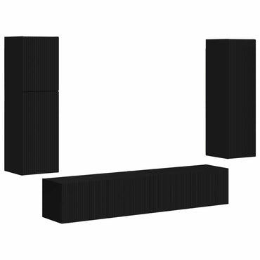 vidaXL TV-Schrankset Wandmontiert 4 pcs Schwarz Holzwerkstoff