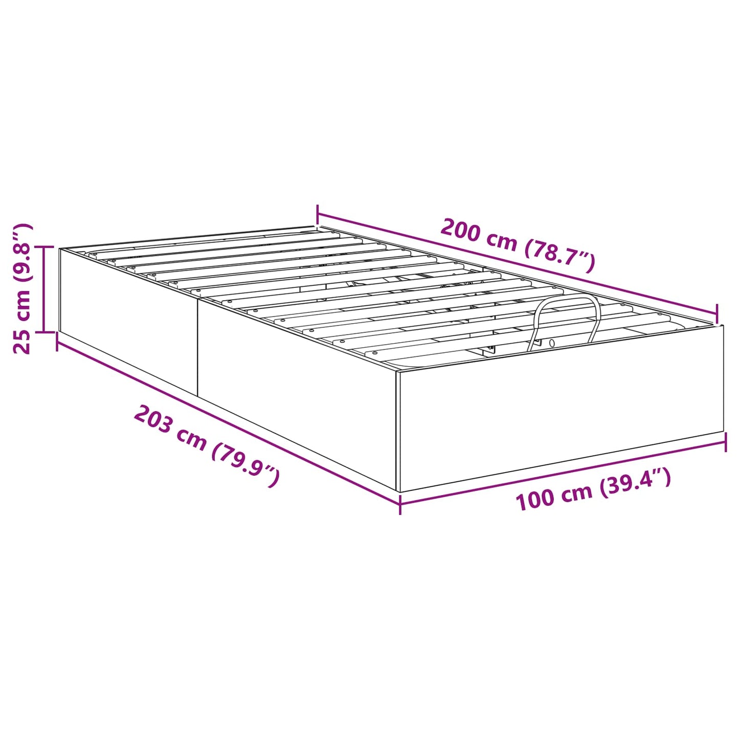 Ottoman Bettgestell Graues Sonoma 203 x 100 x 25 cm