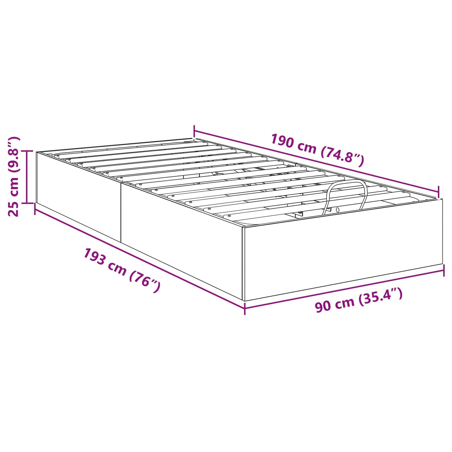 vidaXL Ottoman Bettgestell Graues Sonoma 193 x 120 x 25 cm Spanplatte