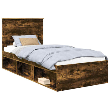 vidaXL Bettrahmen Geräucherte Eiche 75 x 190 cm Massives Kiefernholz
