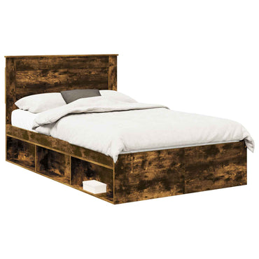 vidaXL Cadre de lit Chêne fumé 135 x 190 cm Bois de pin massif