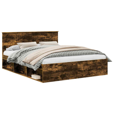 vidaXL Cadre de lit Chêne fumé 160 x 200 cm Bois de pin massif