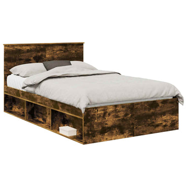 vidaXL Bettrahmen Geräucherte Eiche 120 x 190 cm Massives Kiefernholz