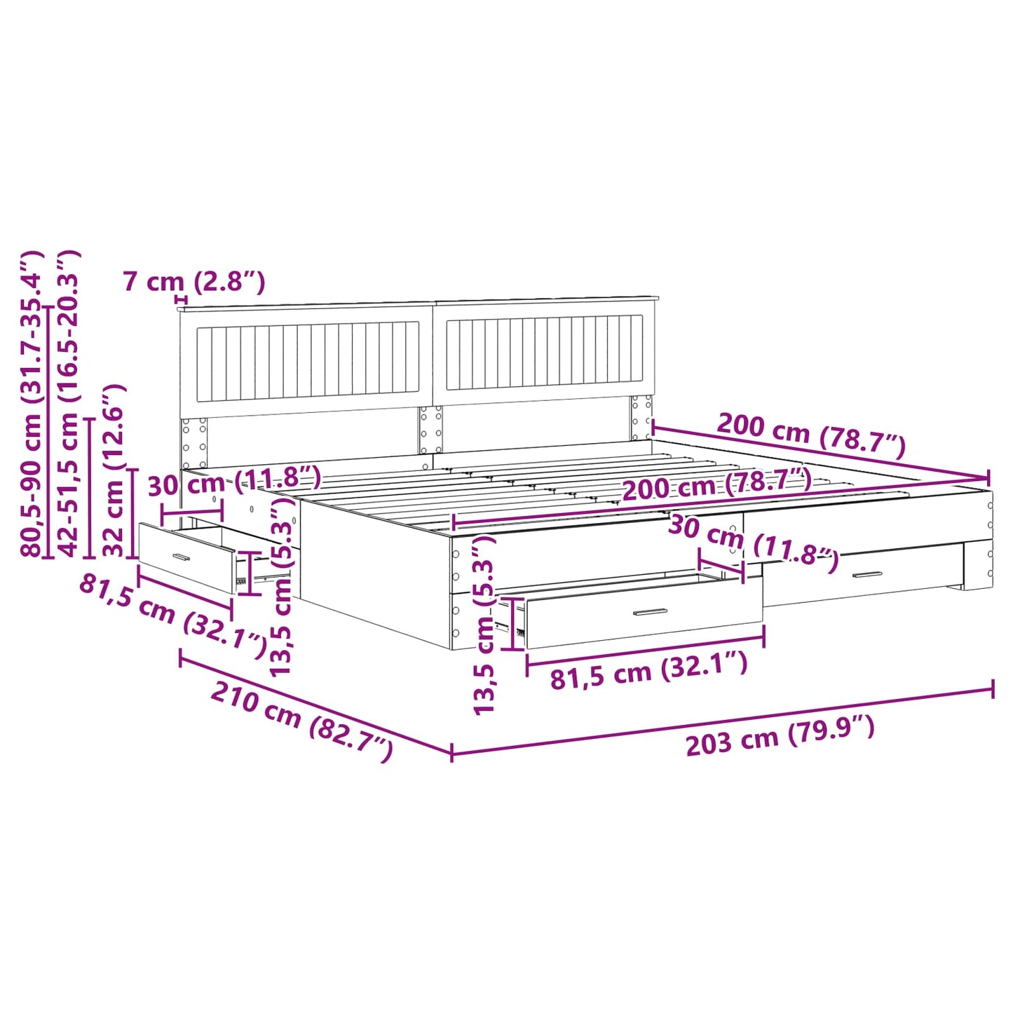 vidaXL Bettrahmen Graues Sonoma 200 x 200 cm Holzwerkstoff