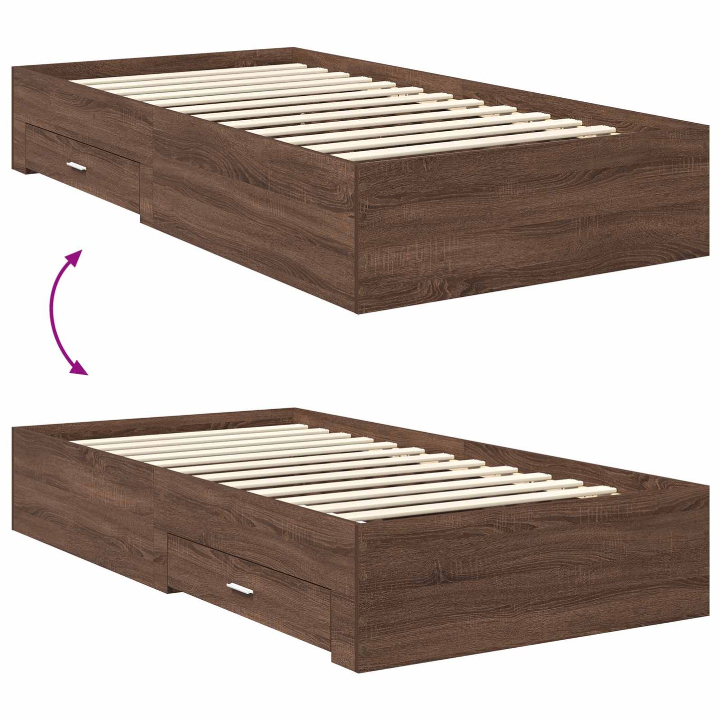 vidaXL Bettrahmen Braune Eiche und Silber 100 x 200 cm Holzwerkstoff