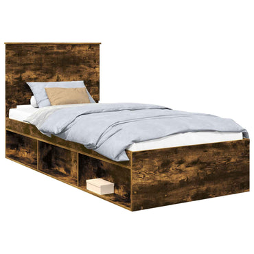 vidaXL Bettrahmen Geräucherte Eiche 90 x 190 cm Massives Kiefernholz