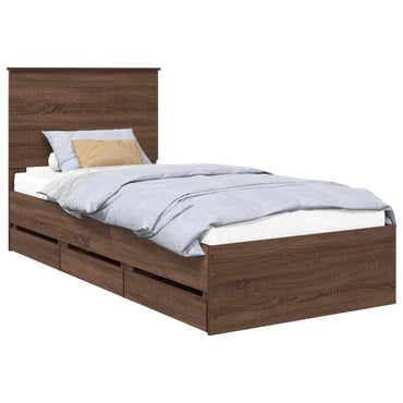 vidaXL Bettrahmen Braun Eichen-Optik 90 x 200 cm Ingenieurs Holz