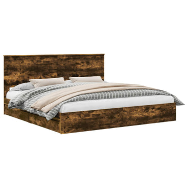 vidaXL Lit de rangement Chêne fumé 200 x 200 cm Bois d'ingénierie