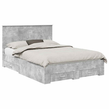 vidaXL Bettrahmen mit Kopfteil Beton Grau 135 x 190 cm Holzwerkstoff