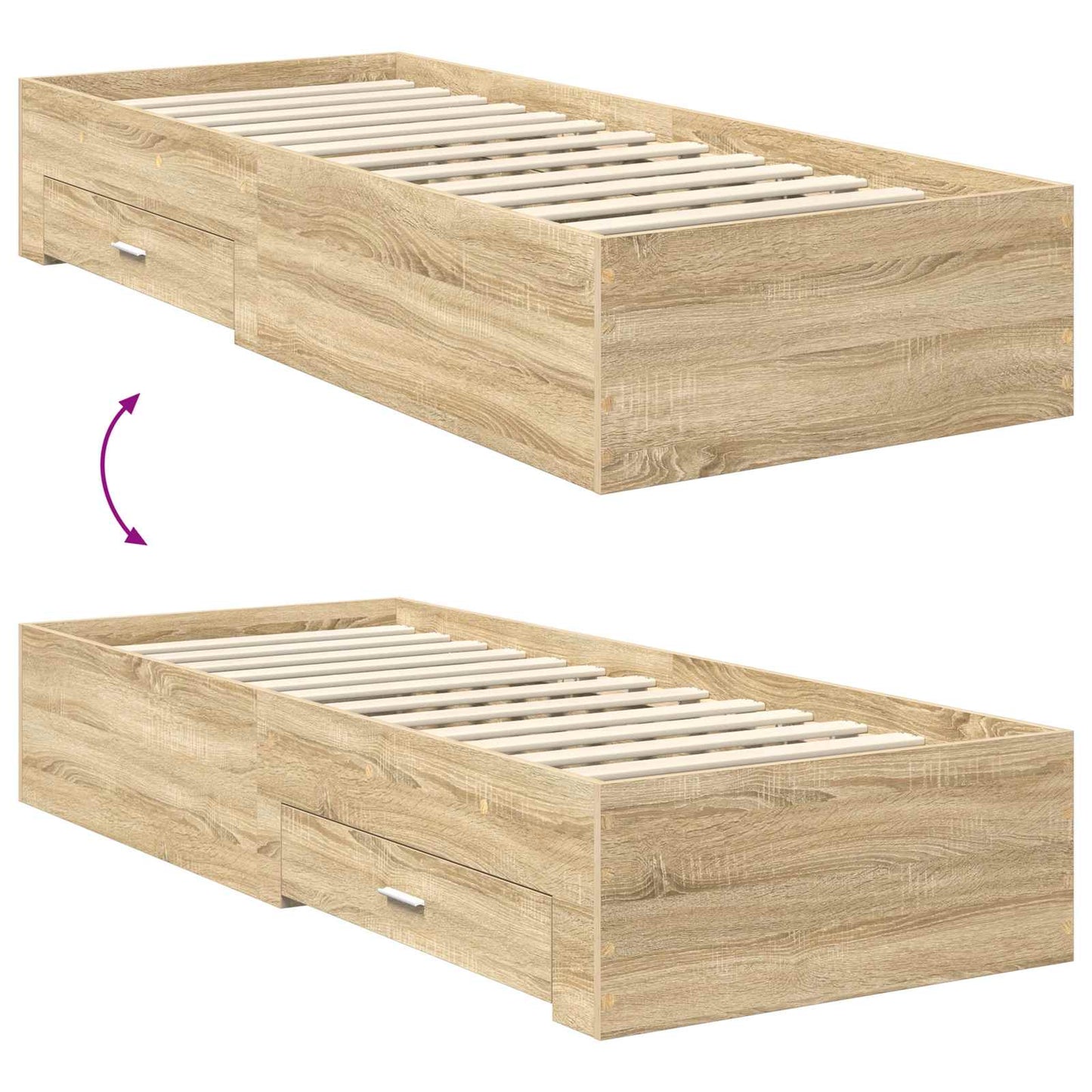 vidaXL Cadre de lit chêne Sonoma et argent 75 x 190 cm Aggloméré