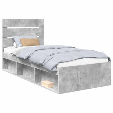 vidaXL Bettrahmen Beton Grau 90 x 190 cm Massives Kiefernholz