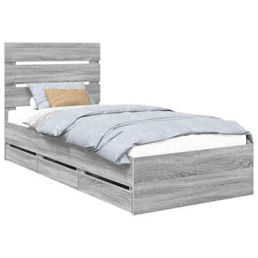 vidaXL Bettrahmen Graues Sonoma 90 x 200 cm Ingenieurs Holz