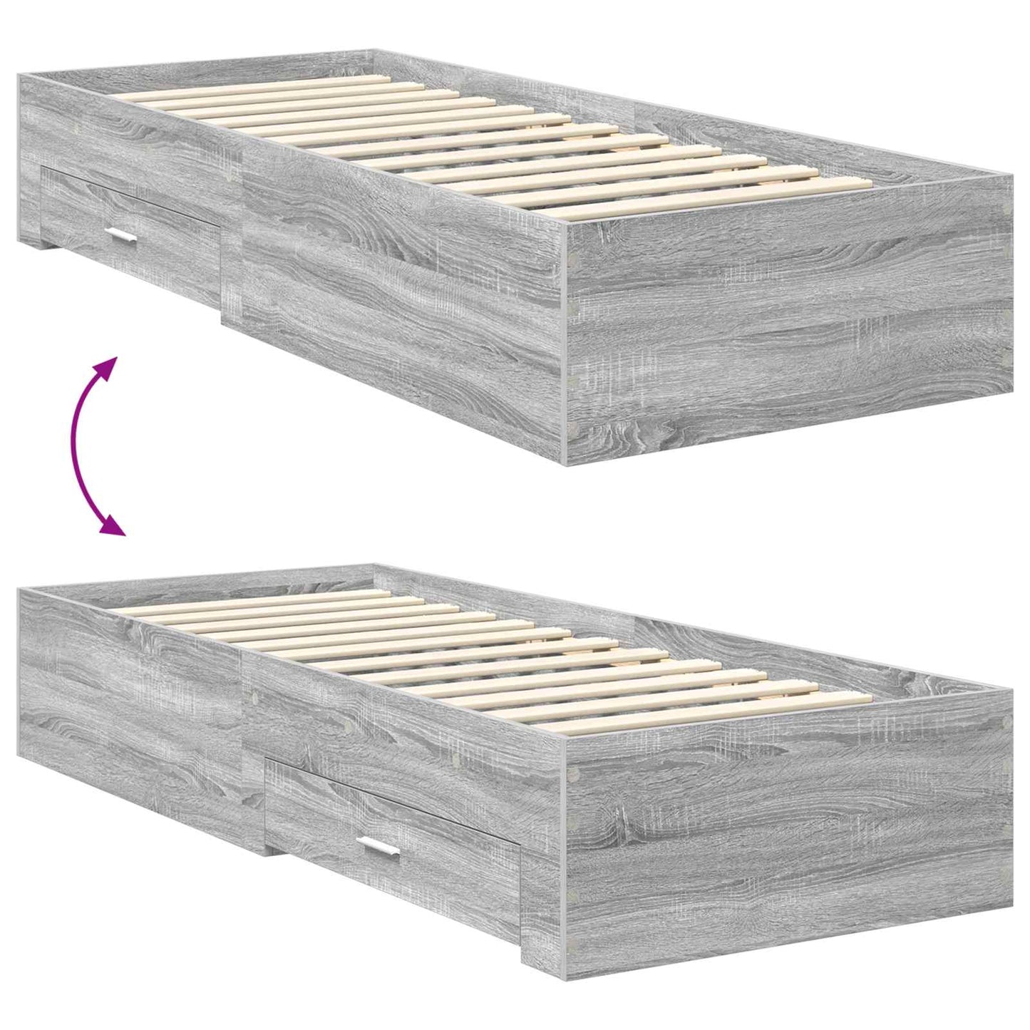 vidaXL Bettrahmen Graue Sonoma und Silber 75 x 190 cm Holzwerkstoff