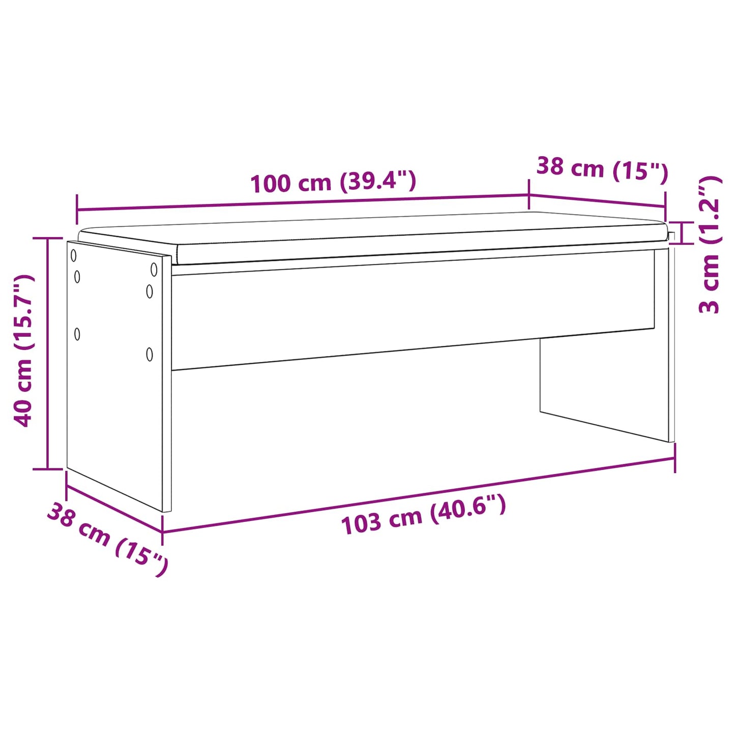 Flurbank mit Kissen Schwarz Eichen-Optik 103 x 38 x 40 cm