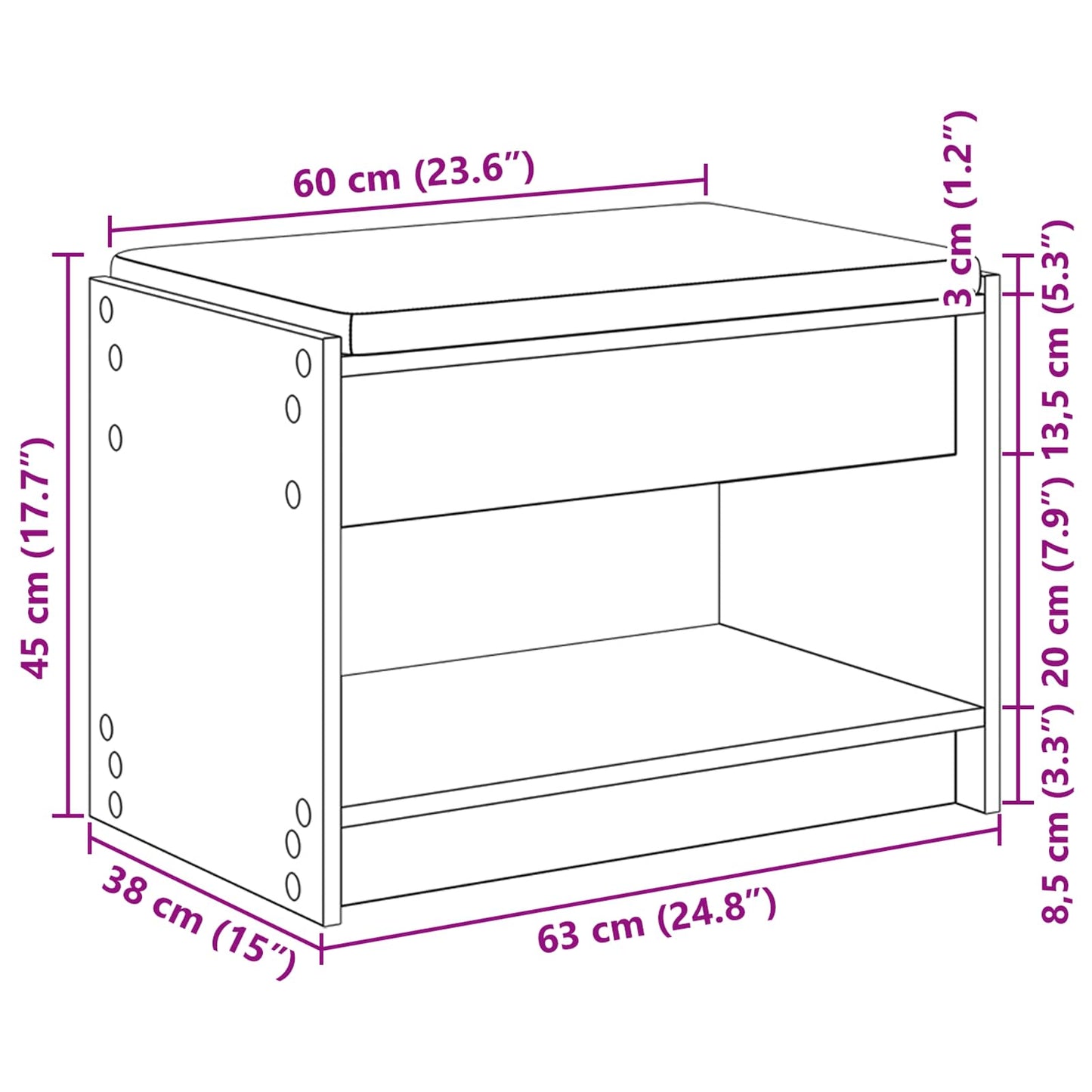 Flurbank mit Kissen mit Regal Graues Sonoma 63 x 38 x 45 cm