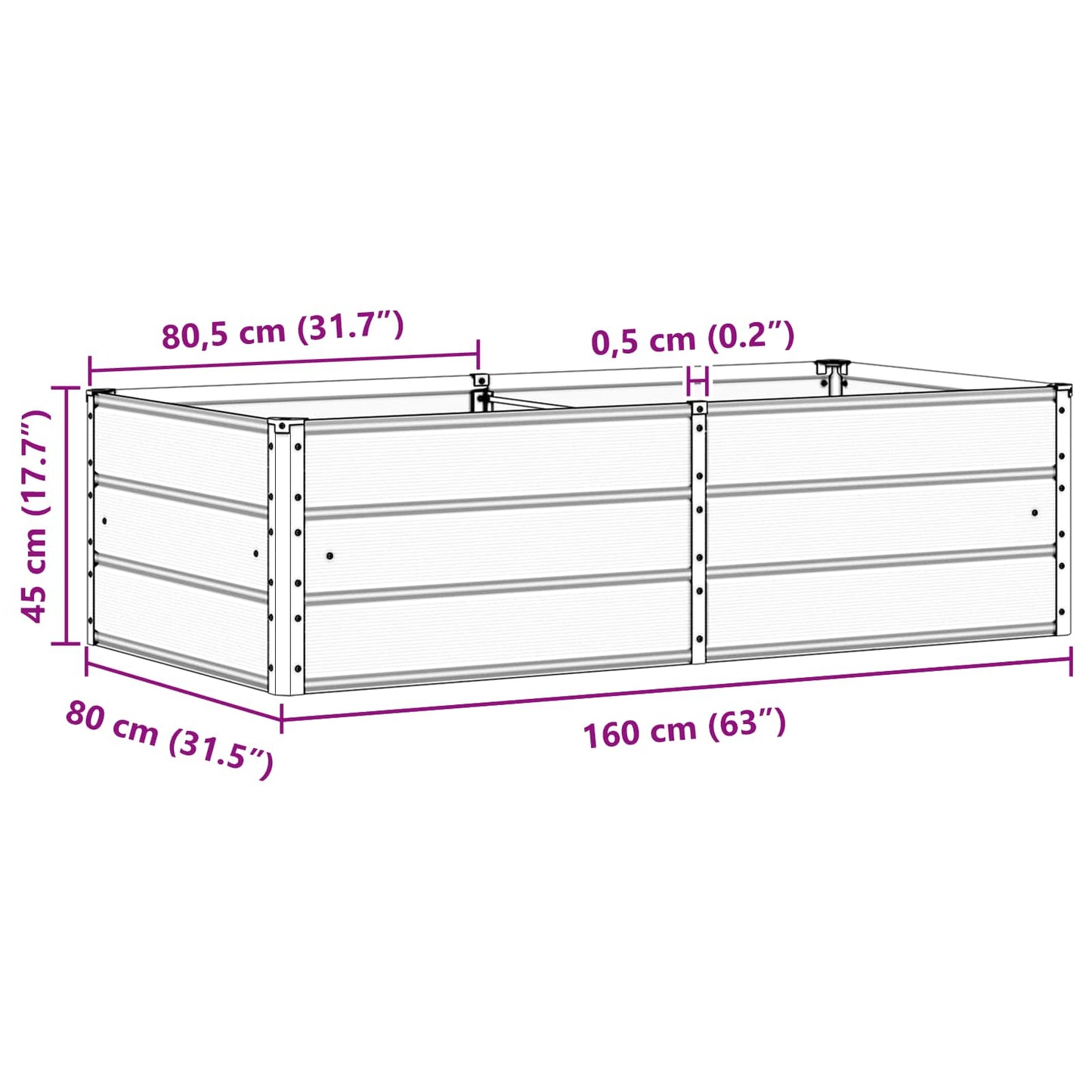 vidaXL Jardinière Ivoire 160 x 80 x 45 cm Acier