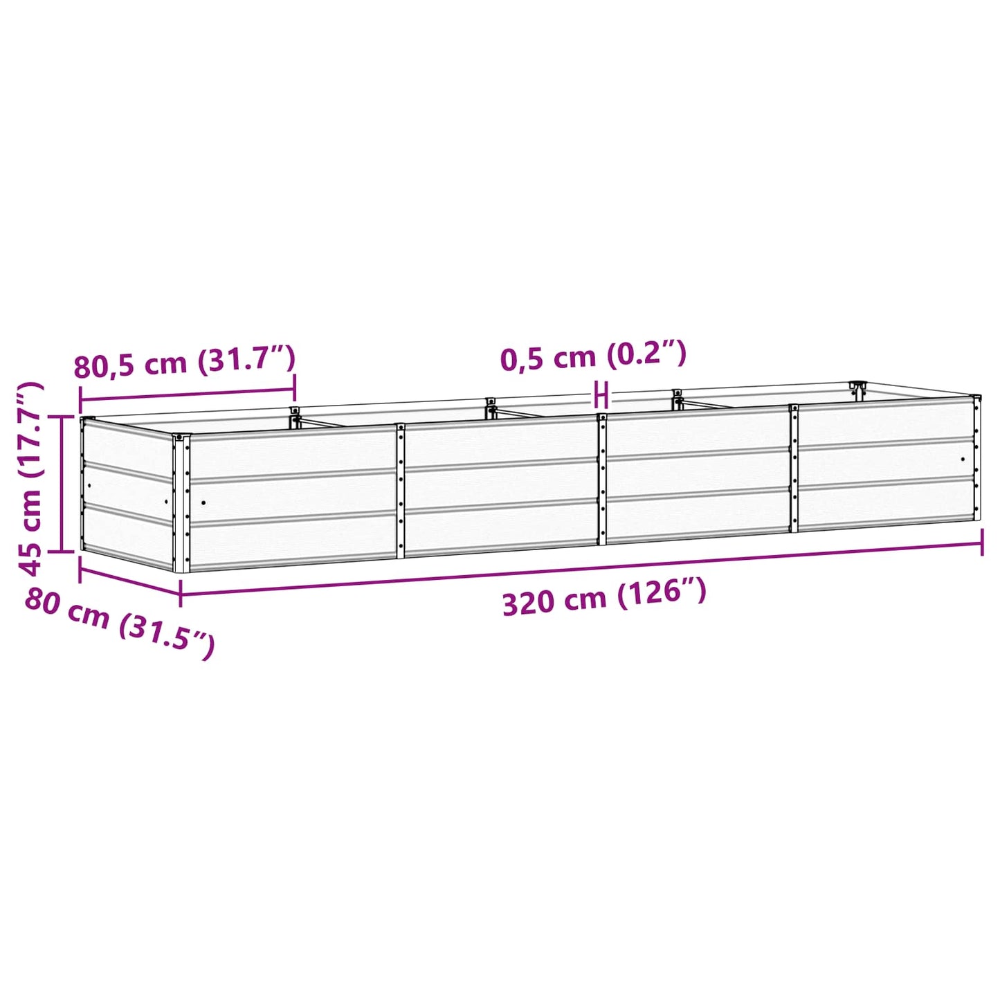 vidaXL Jardinière Ivoire 320 x 80 x 45 cm Acier