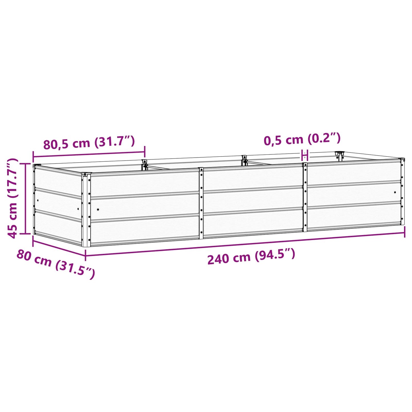 Pflanzkübel Hellgrau 240 x 80 x 45 cm Stahl