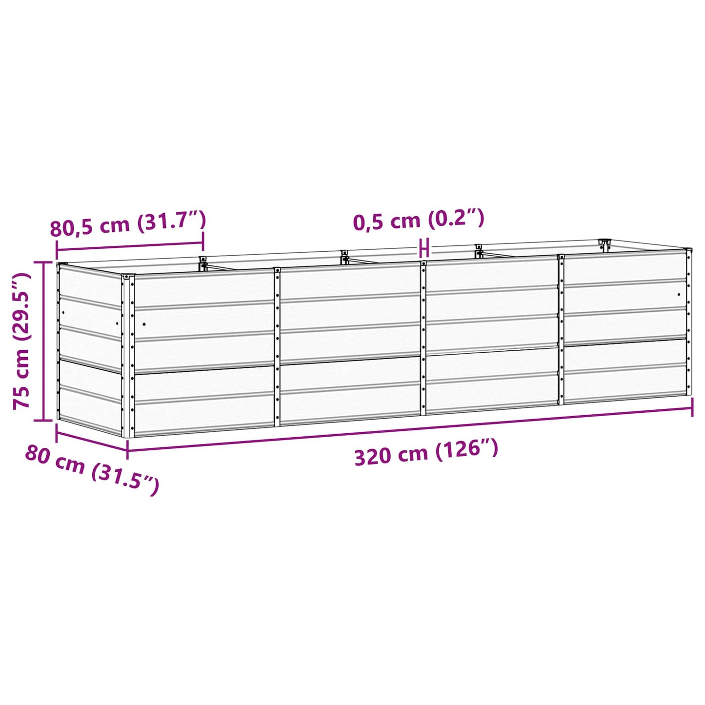 Pflanzkübel Hellgrau 240 x 80 x 75 cm Stahl