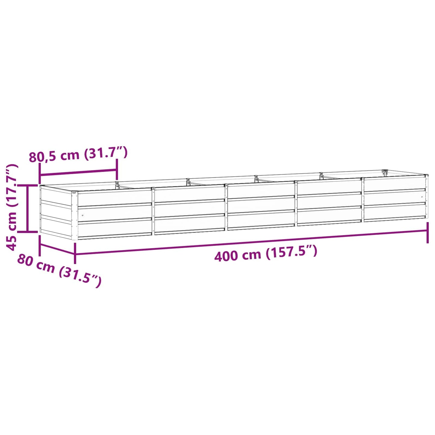Pflanzkübel Grün 400 x 80 x 45 cm Stahl