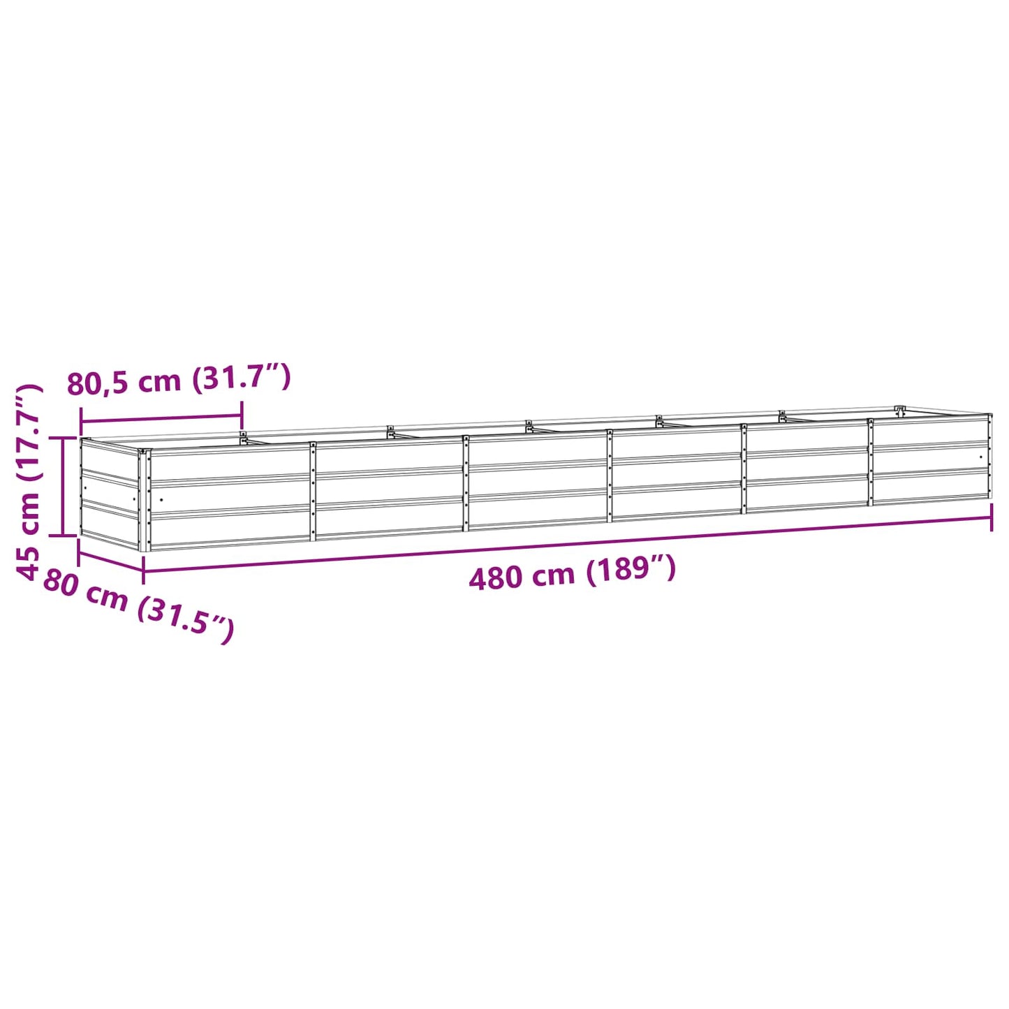 Pflanzkübel Grün 480 x 80 x 45 cm Stahl