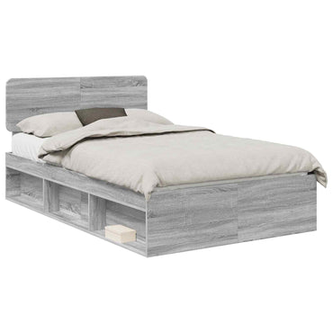 vidaXL Bettrahmen Graues Sonoma 135 x 190 cm Massives Kiefernholz