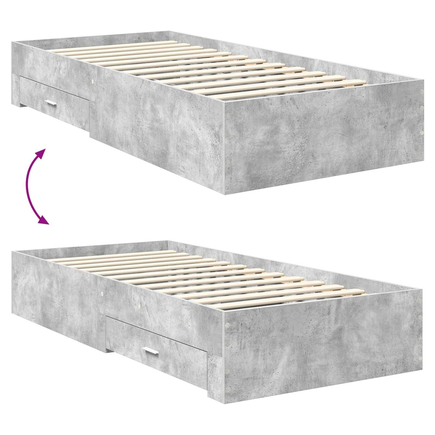 vidaXL Bettrahmen mit Kopfteil Beton Grau 70 x 190 cm Holzwerkstoff
