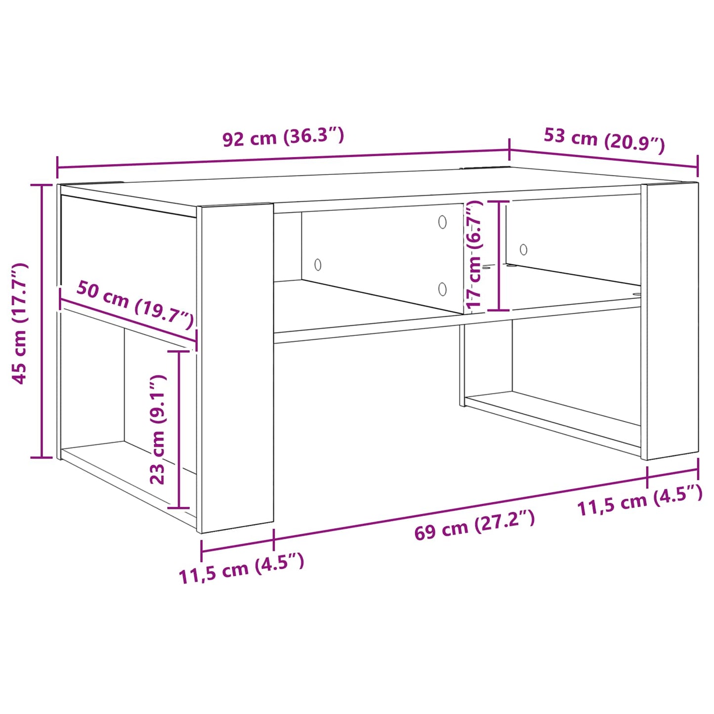 vidaXL Couchtisch Beton Grau 92 x 53 x 45 cm Holzwerkstoff