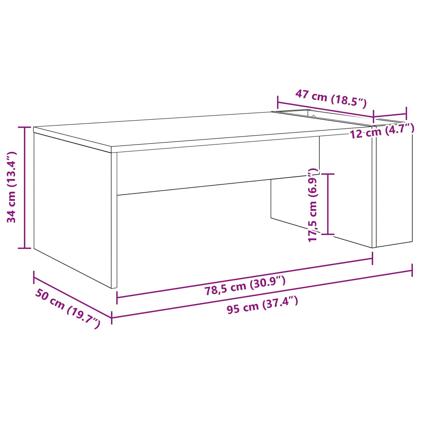 vidaXL Couchtisch Graues Sonoma 95 x 50 x 34 cm Holzwerkstoff