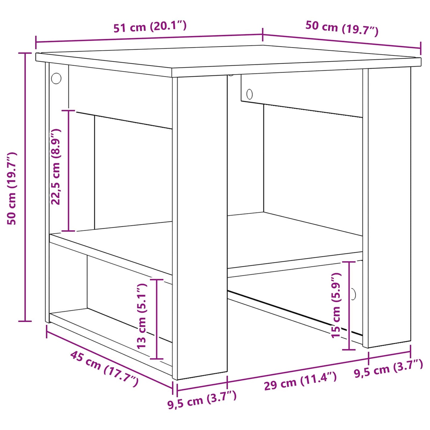 vidaXL Couchtisch Sonoma-Eiche 51 x 50 x 50 cm Holzwerkstoff