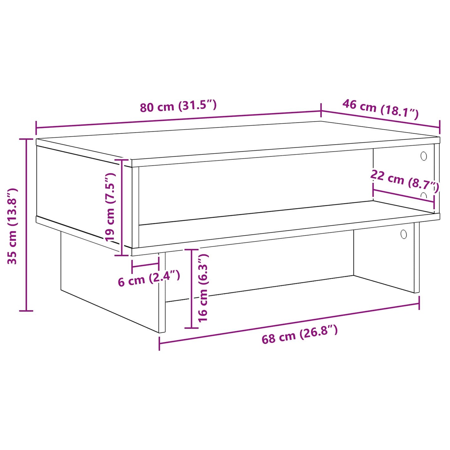 vidaXL Couchtisch Geräucherte Eiche 80 x 46 x 35 cm Holzwerkstoff
