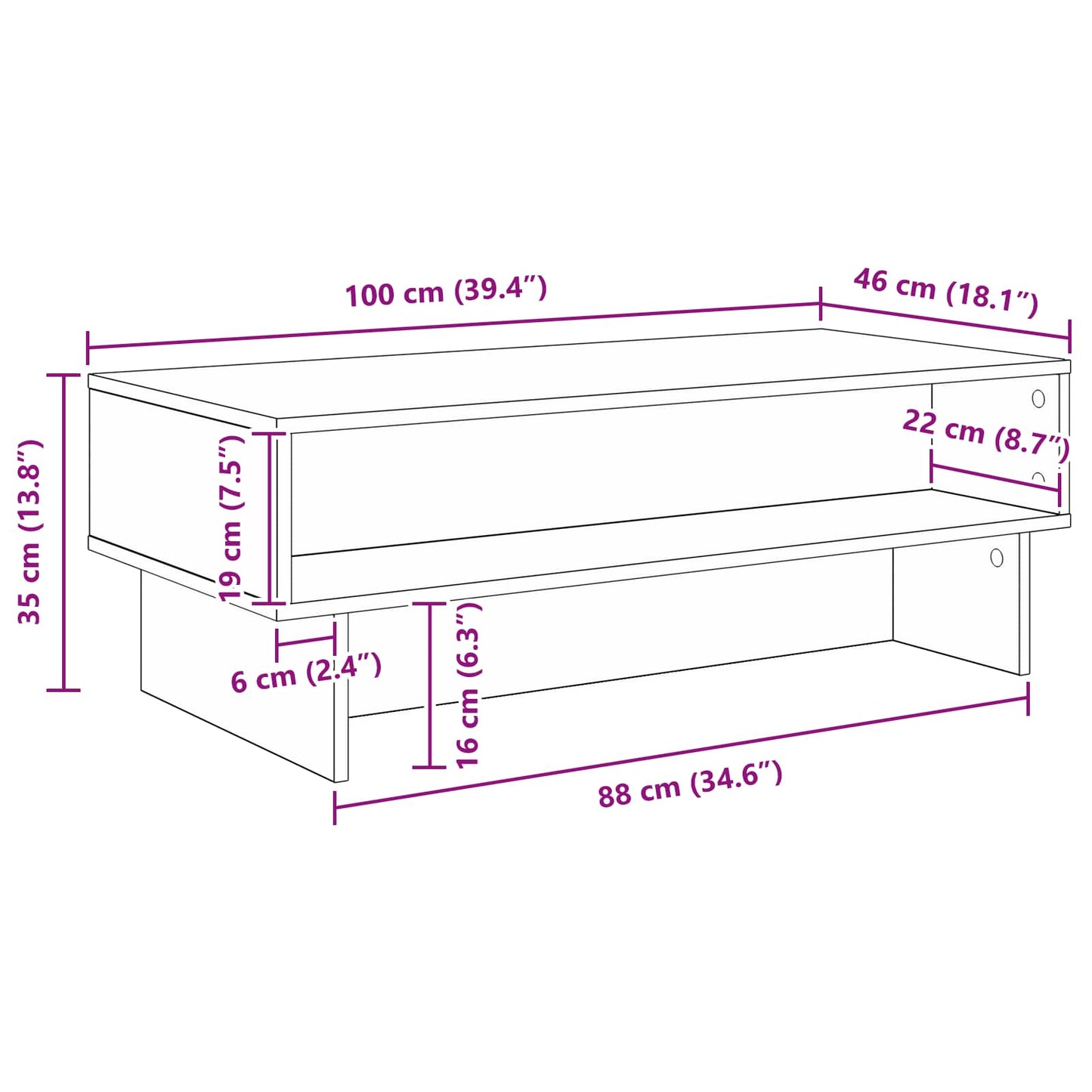 vidaXL Couchtisch Sonoma-Eiche 100 x 46 x 35 cm Holzwerkstoff