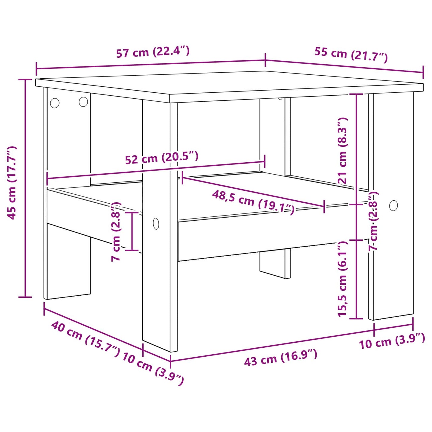 vidaXL Couchtisch Altholz 57 x 55 x 45 cm Holzwerkstoff
