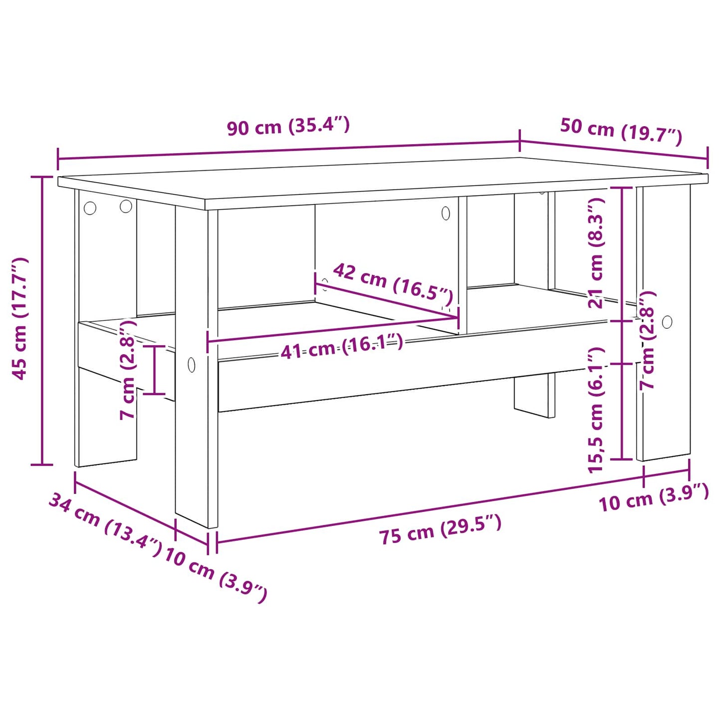 Couchtisch Graues Sonoma 90 x 50 x 45 cm Holzwerkstoff