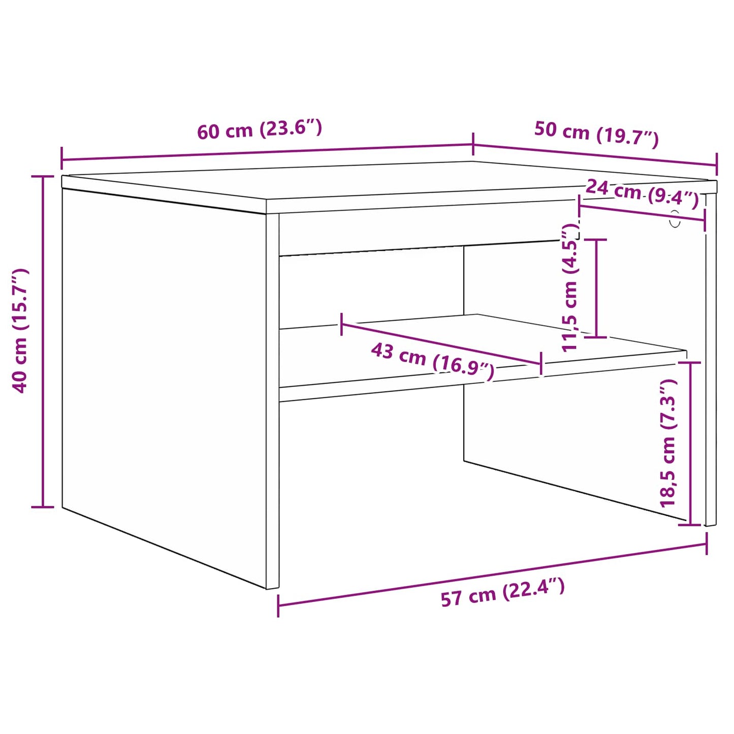 vidaXL Couchtisch Artisan-Eiche 60 x 50 x 40 cm Holzwerkstoff