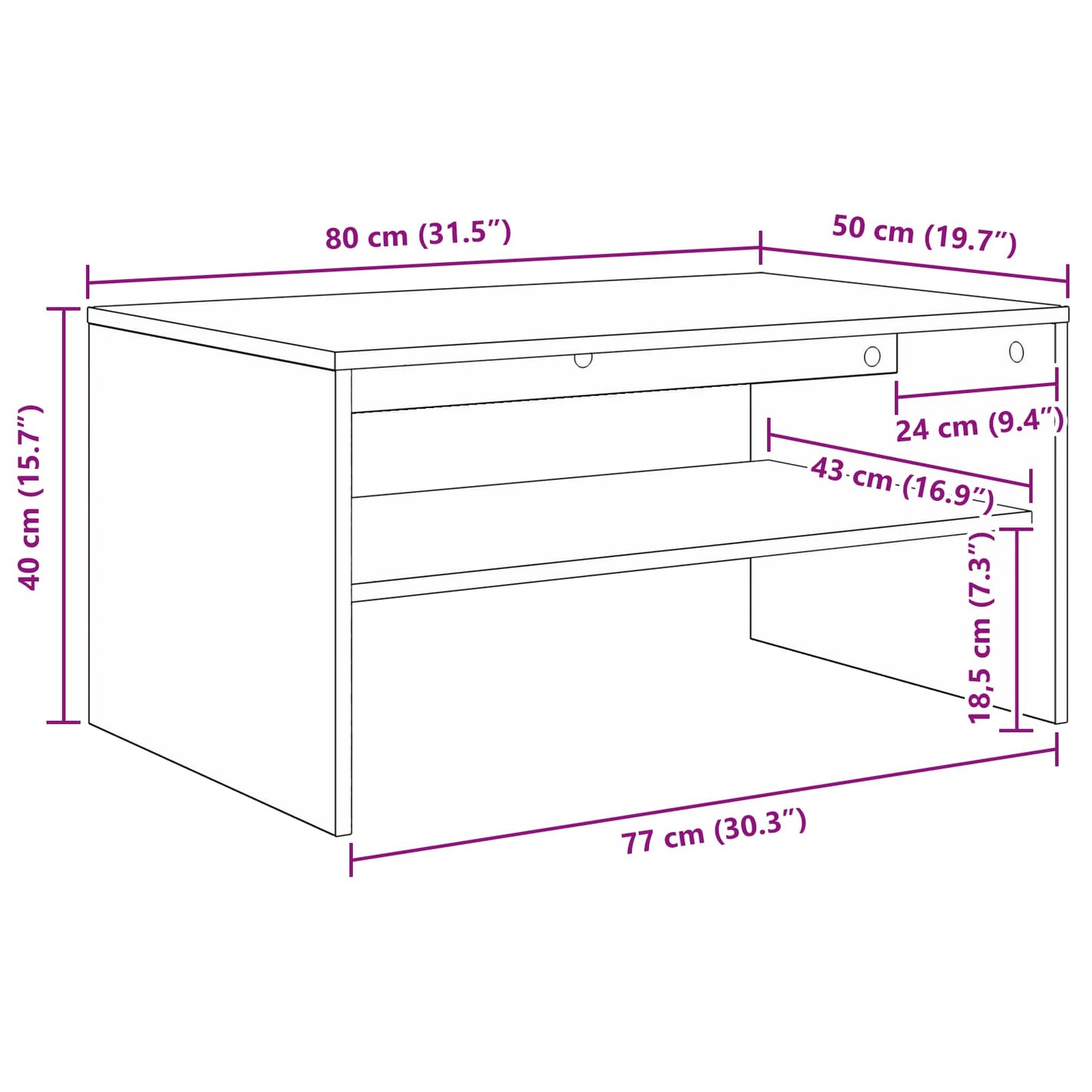 vidaXL Couchtisch Sonoma-Eiche 80 x 50 x 40 cm Holzwerkstoff