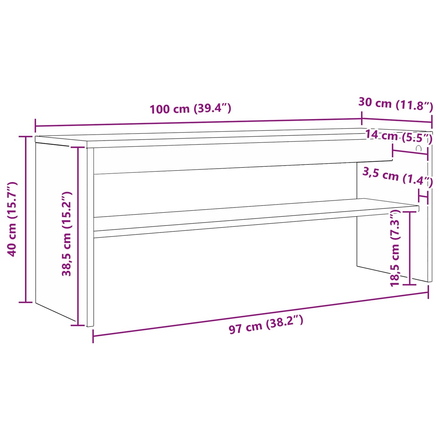 TV-Schränk Schwarz Eichen-Optik 100 x 30 x 40 cm Holzwerkstoff