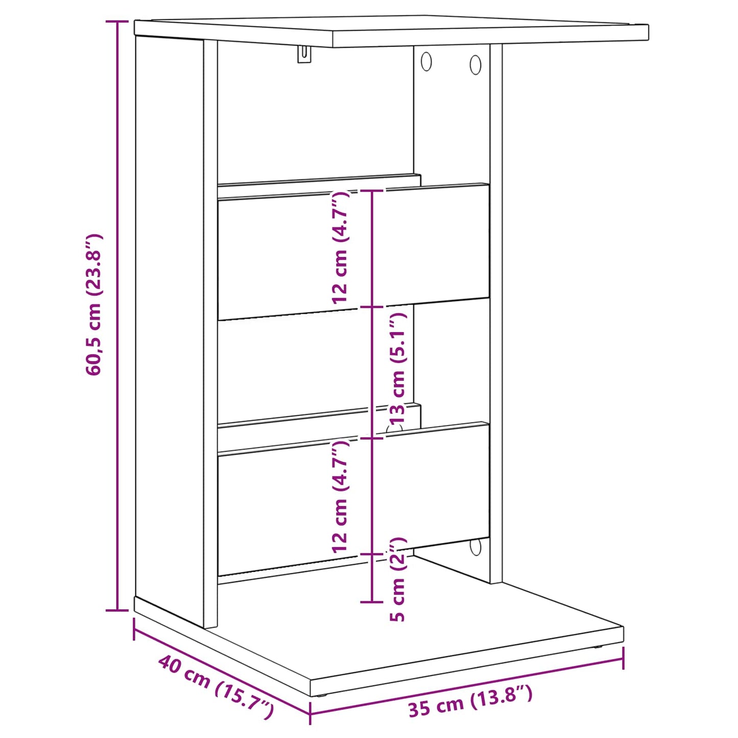 vidaXL Beistelltisch Sonoma-Eiche 40 x 35 x 60,5 cm Holzwerkstoff