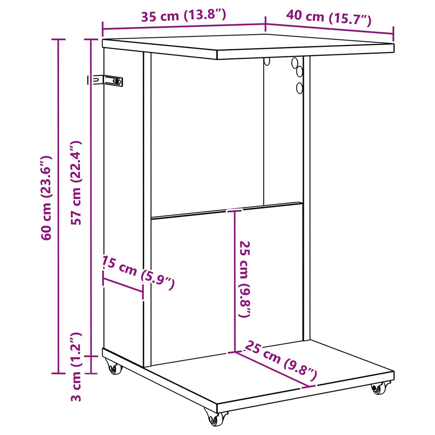 Beistelltisch Mit Rad Weiß 40 x 35 x 60 cm Holzwerkstoff