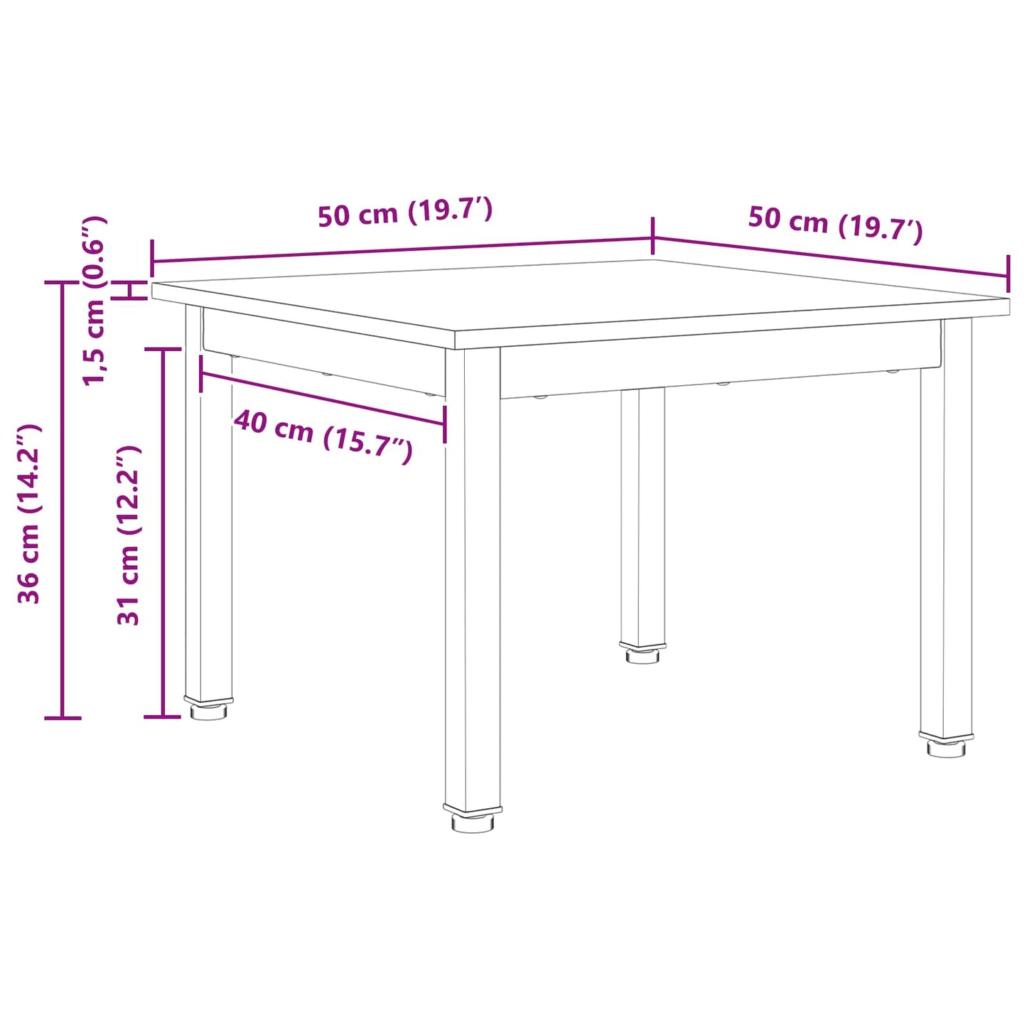 vidaXL Couchtisch Natur 50 x 50 x 36 cm Massives Kiefernholz