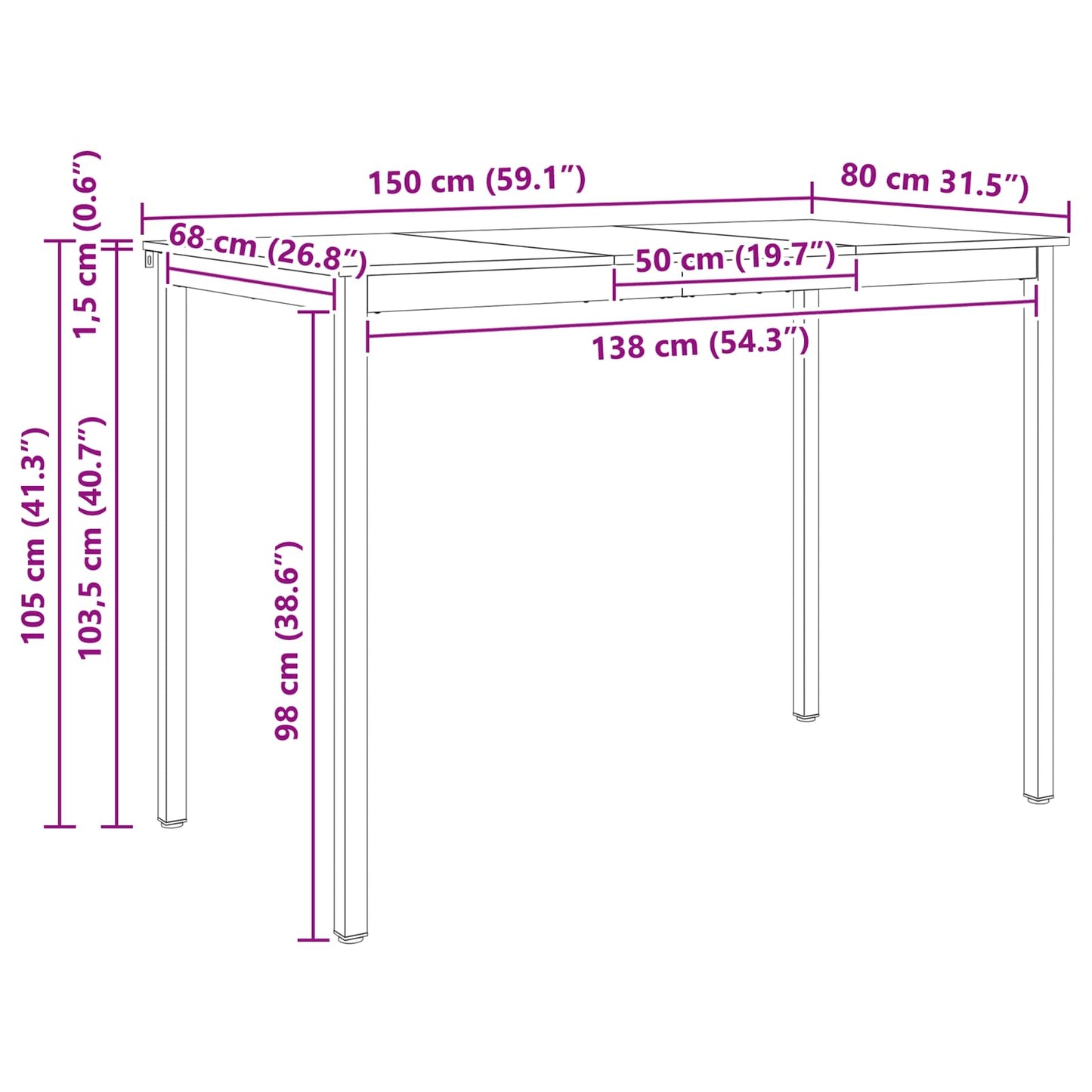 Bartisch Natur 150 x 80 x 105 cm Massives Kiefernholz