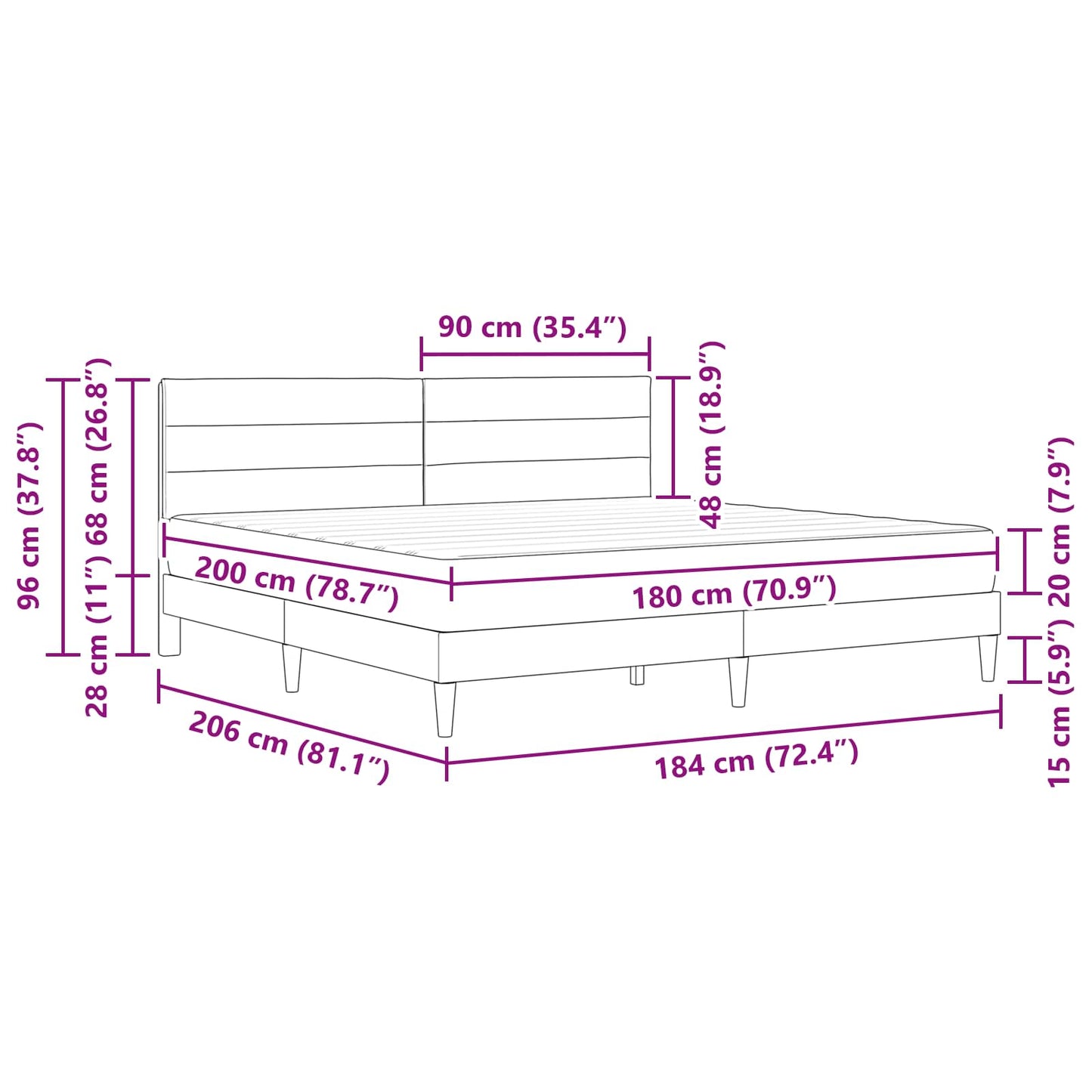 Bettgestell mit Matratze 2 pcs Dunkelgrau 180 x 200 cm Stoff