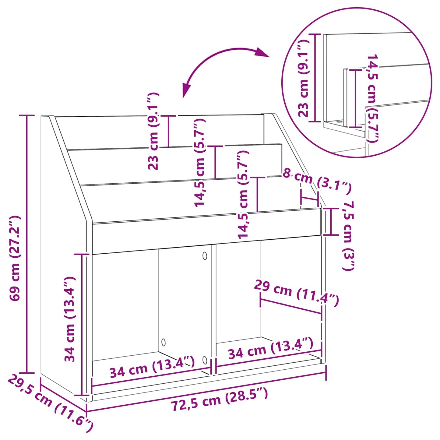 Kinderregal Sonoma-Eiche 72,5 x 29,5 x 69 cm Holzwerkstoff