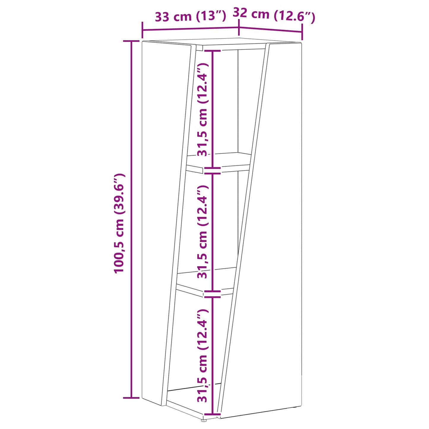 vidaXL Seitenregal Hochglanz Weiß 33 x 32 x 100,5 cm Holzwerkstoff
