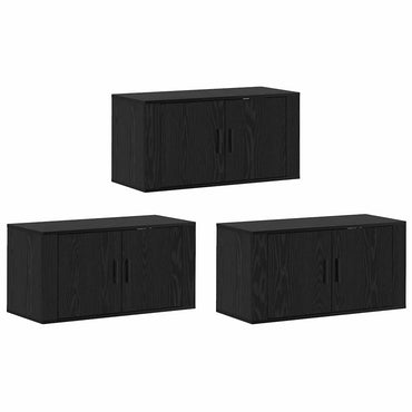 vidaXL Meuble TV mural fixé au mur 3 pcs noir aspect chêne